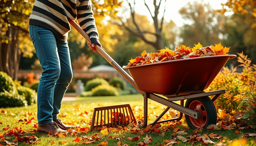 Fall cleanup mistakes for perennials: raking leaves in a garden.