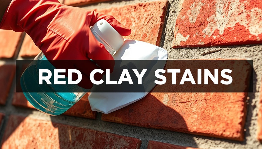 Gloved hand cleaning red clay stains on masonry, tips on marketing pressure washing.