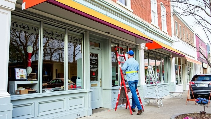 Commercial painting contractors revitalizing a vibrant storefront exterior.