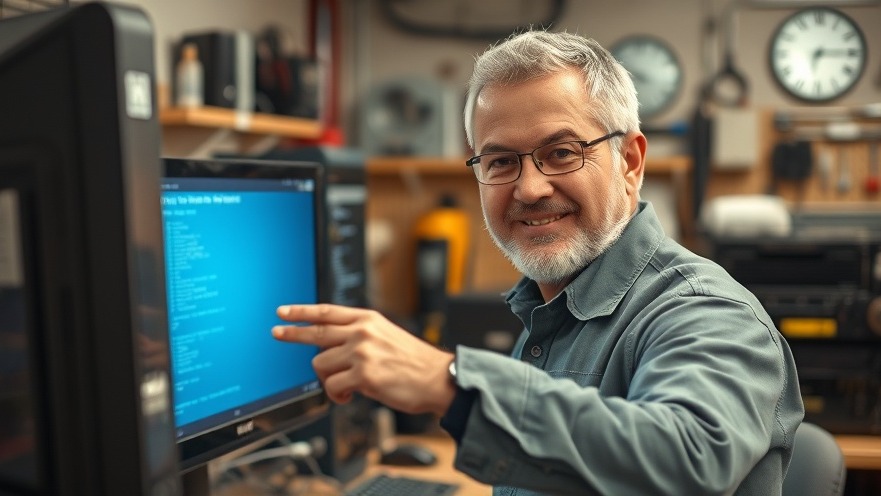 Technician showcasing Windows 11 installation tips for old computers in a repair shop.