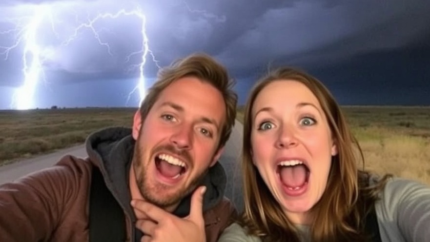 Fearful faces during RVing storm adventure in Nebraska, capturing travel stories.