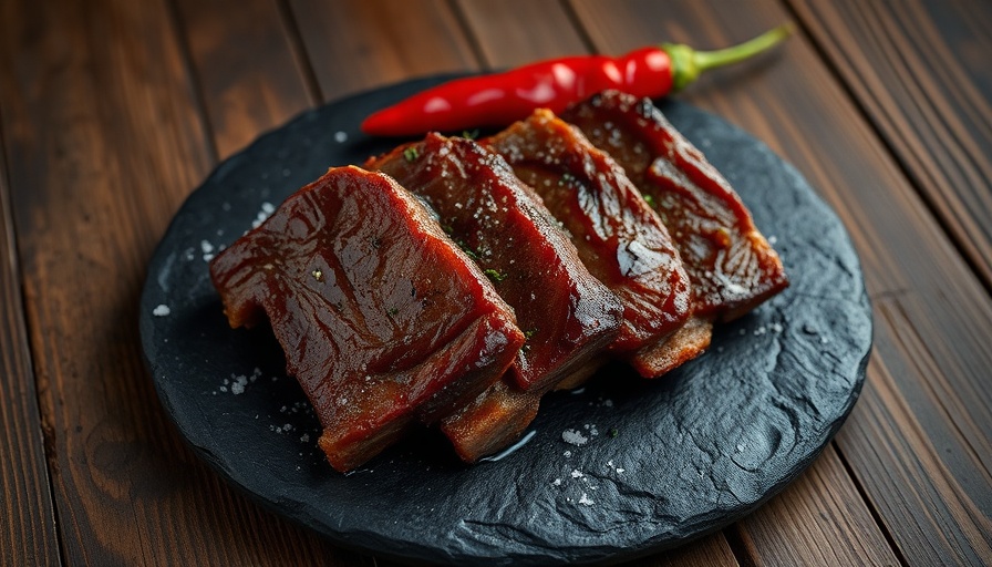 Delicious beef short ribs on slate plate for buying online