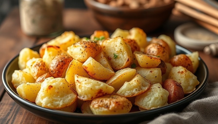 Golden smashed potatoes seasoned with Head Country blend beside spices.