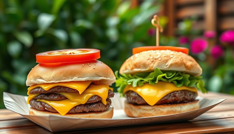 Juicy griddle burgers with cheese and tomato on a gas grill.