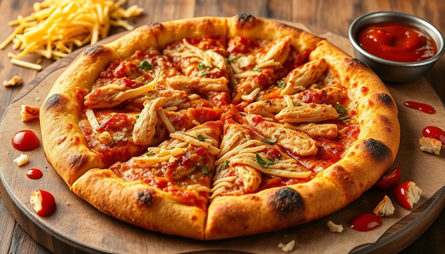 BBQ Chicken Pizza on the Ninja FlexFlame, sliced with toppings.