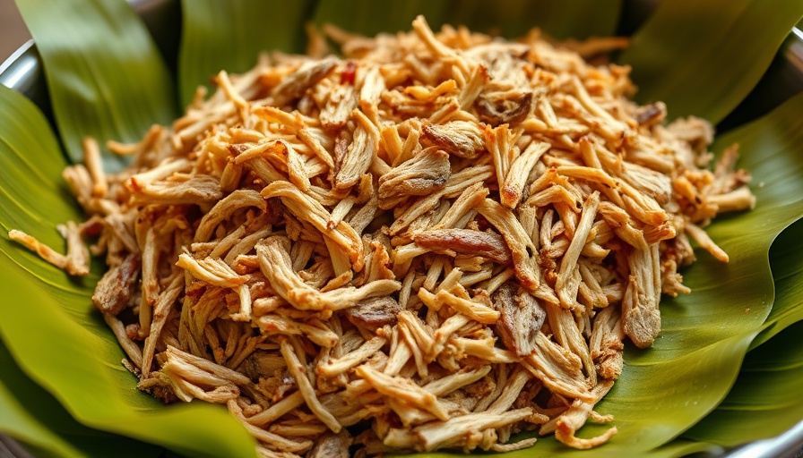 Smoked Kalua Pork Recipe in a tray with banana leaves.