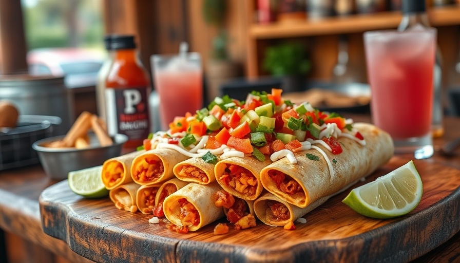South Texas BBQ recipes setting with taquitos and sauces.