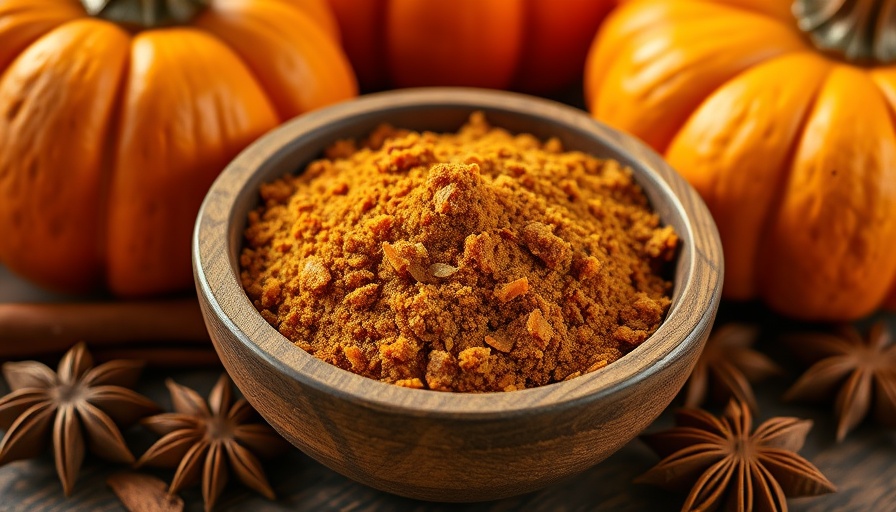 Pumpkin Spice BBQ Rub in wooden bowl with fall spices and pumpkin.