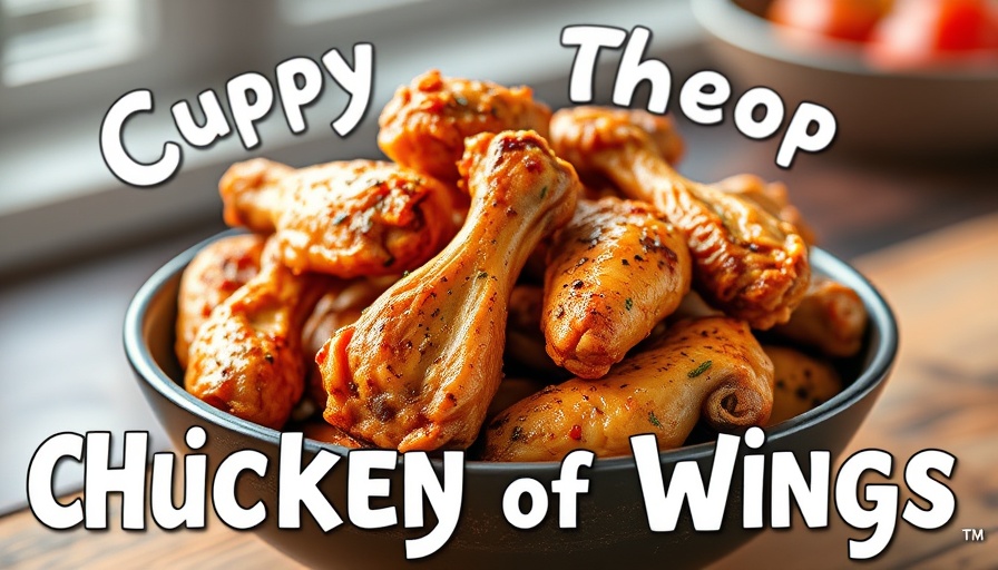Seasoned chicken wings in a bowl with text overlay.