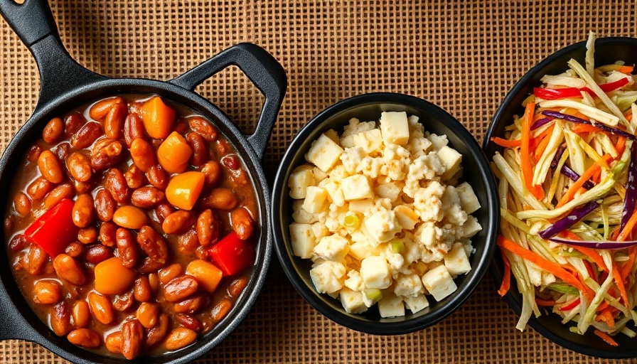 Tailgating Side Dishes including beans, potato salad, coleslaw.