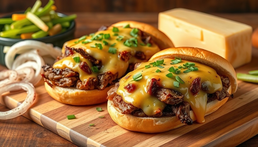 Brisket cheesesteak sandwiches with melted cheese and onions.