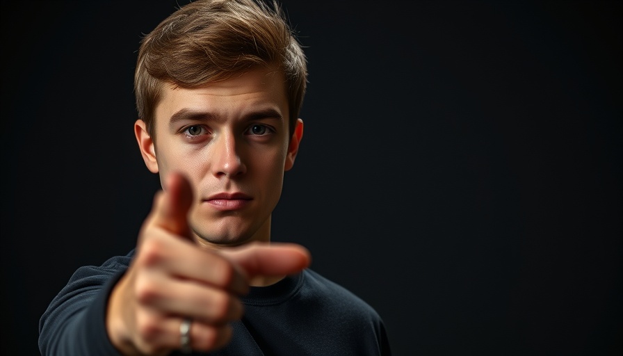 Young man gesturing forward with text overlay about secrets.
