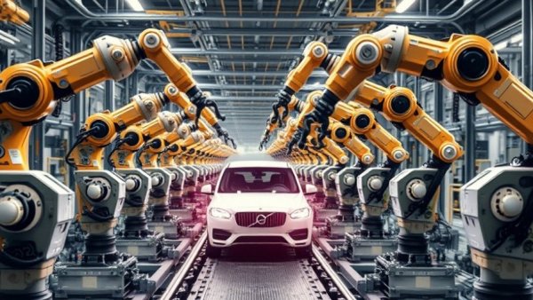 Robotic arms at BMW Munich plant for electric vehicle production.