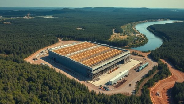 Aerial view of warehouse construction for Roofing Services Expansion.