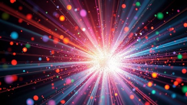 Futuristic art depicting solar-to-hydrogen efficiency in vibrant particles.