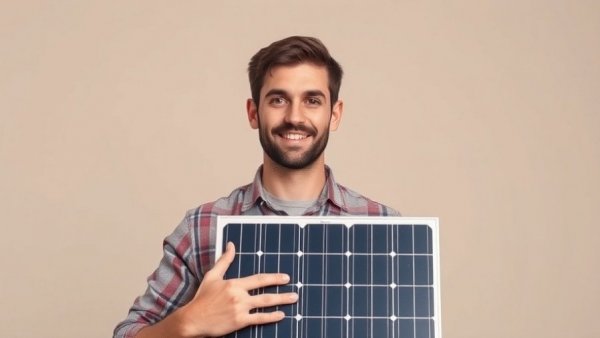 Man holding solar panel explaining commercial solar design