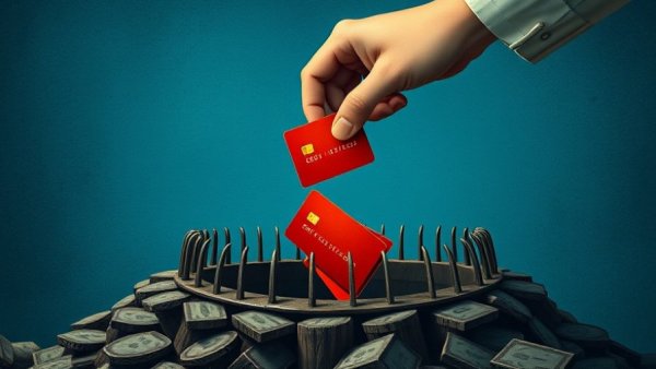 Illustration of 0% intro APR credit cards trap with red card.