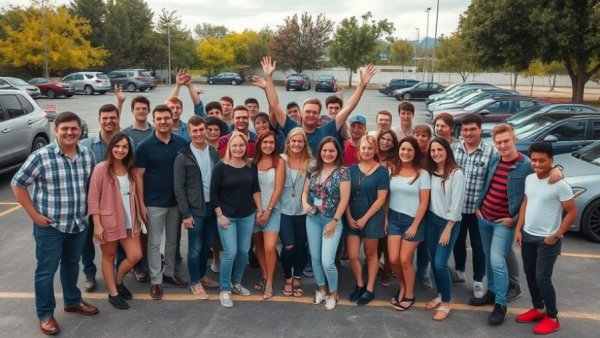 Flag football competition participants in front of fire truck.