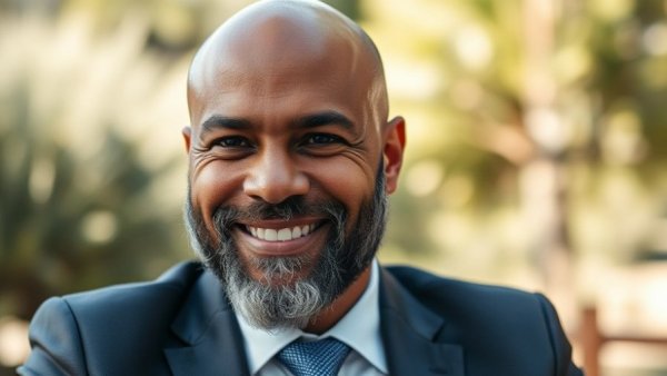 Top Roofing Expert: smiling bald man with a beard in outdoor setting.