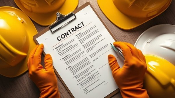 Union Construction Pay Growth contract with safety gear in warm light.