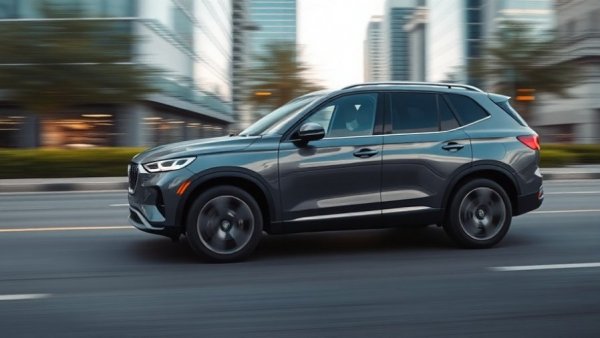 Modern SUV driving in urban setting, EX60 production demand.