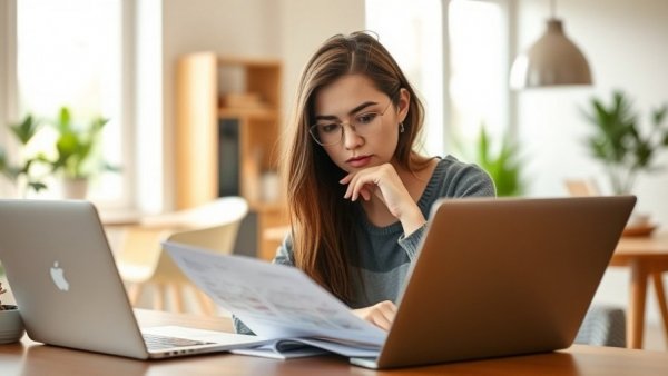 Concerned woman examining documents about tax implications of winning a raffle.