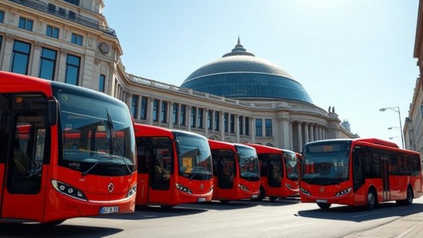 Modern Valencia electric buses outside futuristic architecture