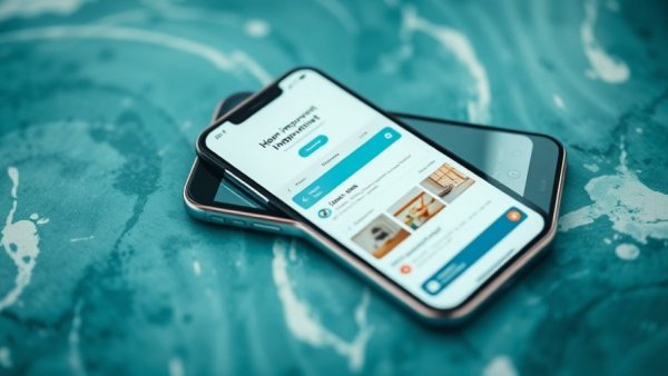 Smartphone showing home improvement app with ChatGPT on teal background.