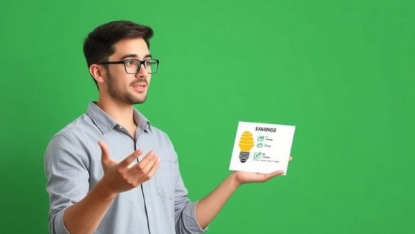 Young man explains energy savings against green backdrop, is plug-in solar worth it?
