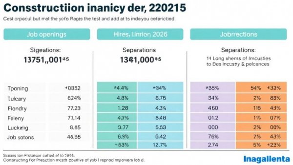 Construction industry job openings and labor data table, February 2026, showing hiring trends.