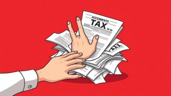 Best Tax Relief Companies: hands reaching from tax documents in cartoon style.