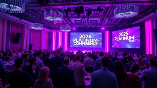 Vibrant 2026 Platinum Conference with audience under neon lights.