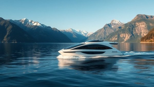 Electric hydrofoil ferries in Norway's fjord gliding smoothly.