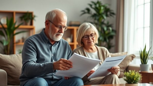 Older couple planning Social Security claiming strategies at home