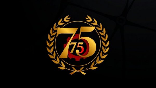 Elegant 75th anniversary emblem with gold laurel wreath.