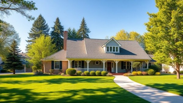 Modern house showcasing roofing renovations in 2025, lush garden setting.