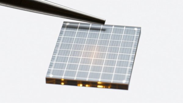 Close-up of PTAA perovskite solar cell held by tweezers.