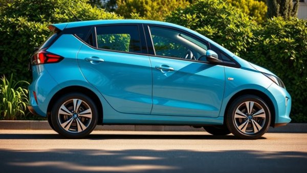 Light blue Ora 03 electric hatchback parked outdoors, related to discontinuation of Ora 03 electric hatchback.