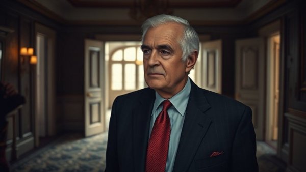 Elderly man standing in a room reflecting on investing principles.