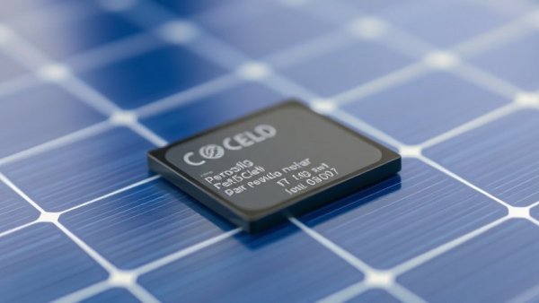 Perovskite solar cell on photovoltaic panel demonstrating efficiency.