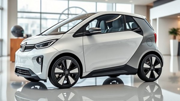 Compact futuristic electric vehicle in showroom for Electric Vehicle Expansion.
