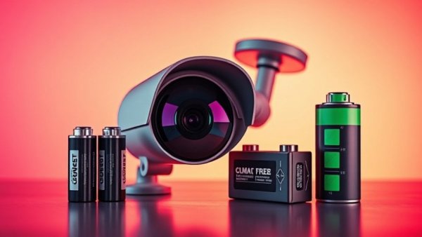 Best battery life security cameras with vibrant background and battery icon.