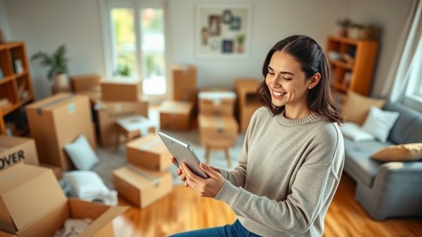 Young woman exploring smart home technology for renters on a tablet.