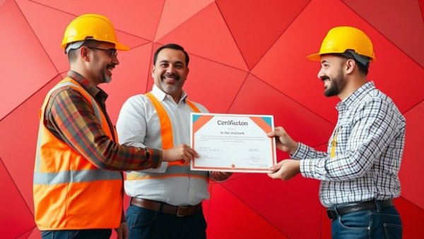 Professionals sharing certificate at construction safety event.