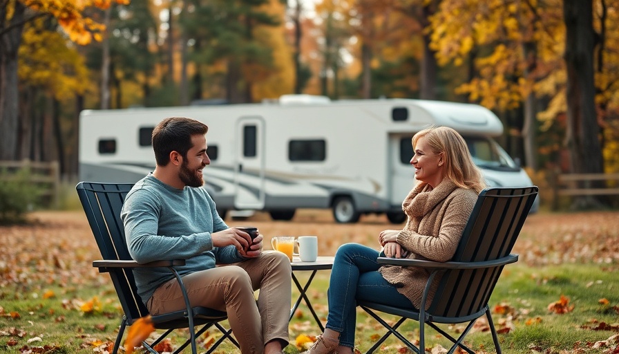 Couple enjoying coffee outside mobile home, best mobile home loans.