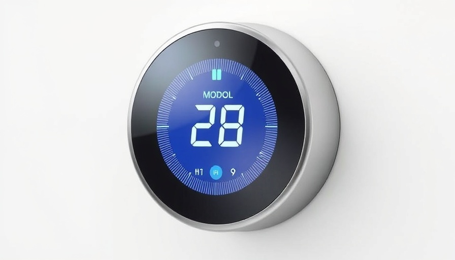 Sleek thermostat displaying cooling temperature, modern design.