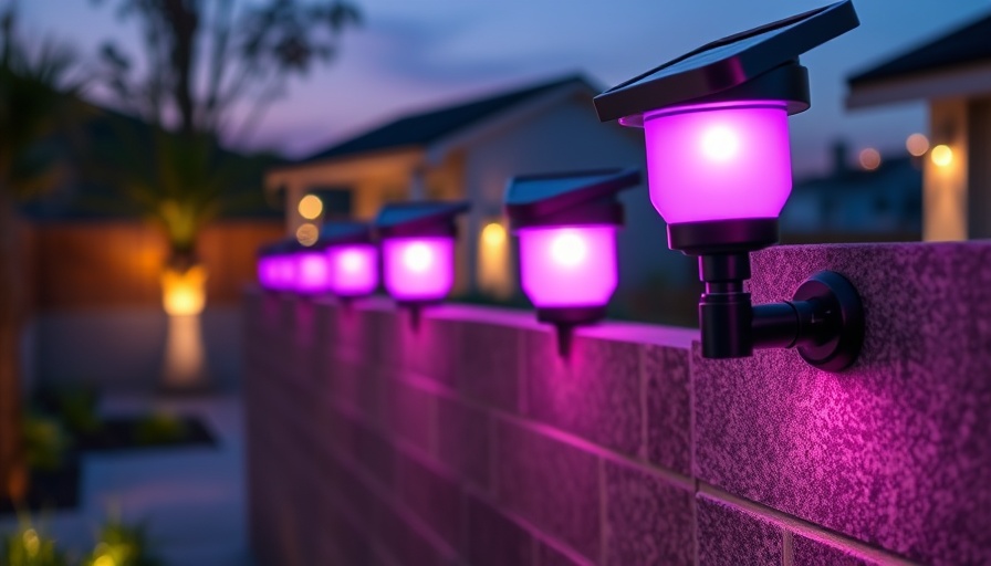 Modern solar lights emitting purple glow at dusk, Linkind Smart Solar Lights Deal.
