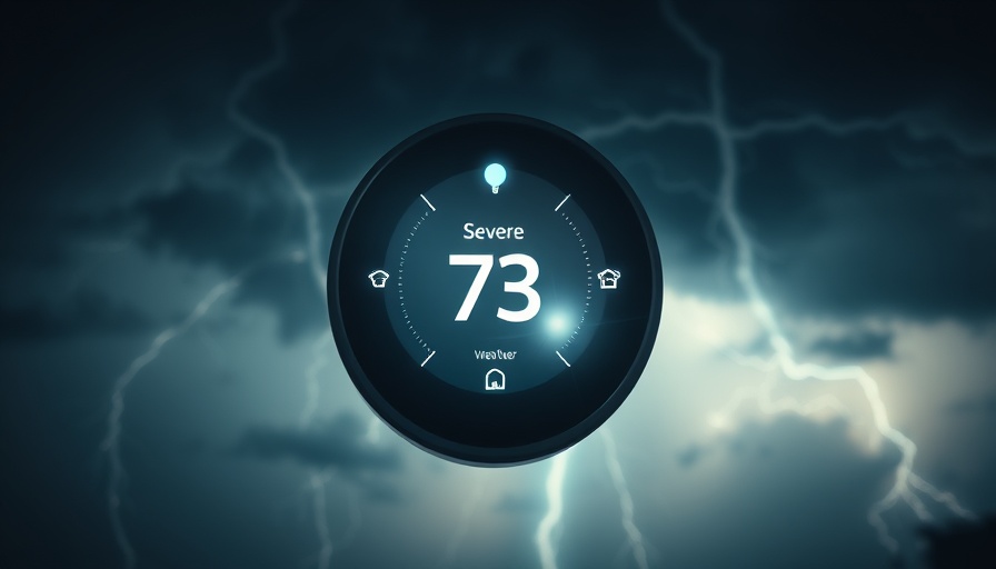 Smart thermostat energy savings interface during stormy weather.