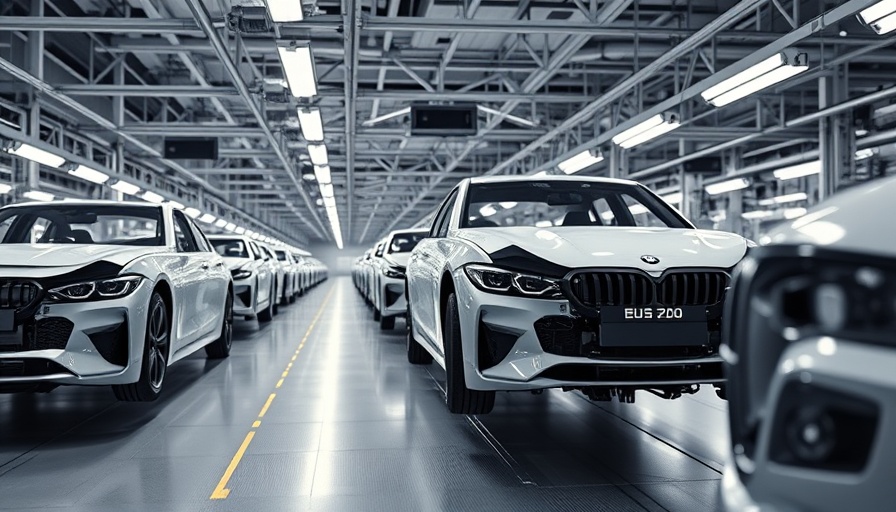 Ford electric car assembly line, industrial setting.