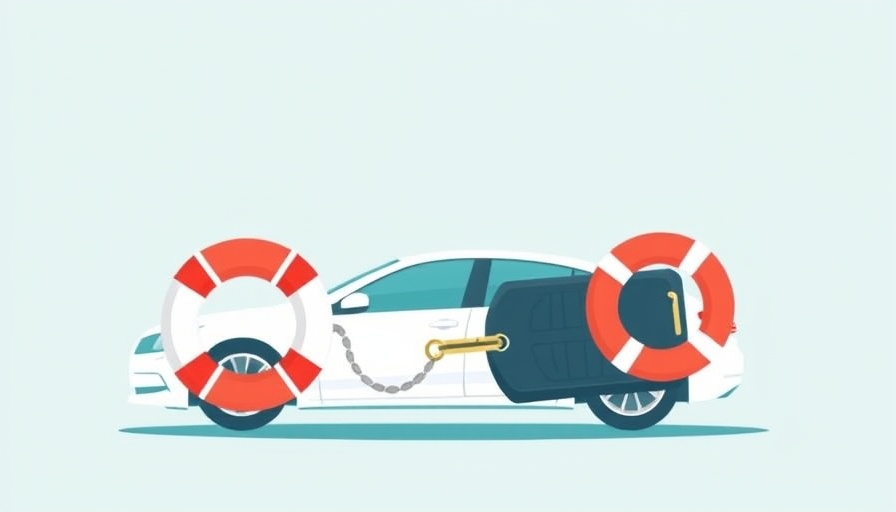 Minimalistic car key and lifebuoy illustration symbolizing car insurance protection.